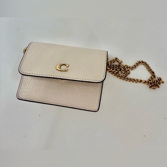 Coach Half Flap Mini Wallet on a Gold Chain in Ivory - Picture 1 of 6